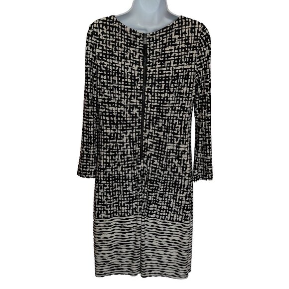 VINCE CAMUTO ART TO WEAR dress SIZE 6 STEATH LONG SLEEVES black on white SPANDEX - Picture 4 of 13